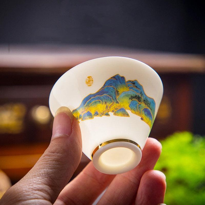 Luxurious Handcrafted Jade Ceramic Tea Cup Set