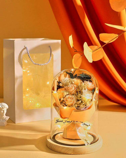 Timeless Elegance: Illuminated Preserved Rose in Glass Dome - A Symbol of Eternal Love