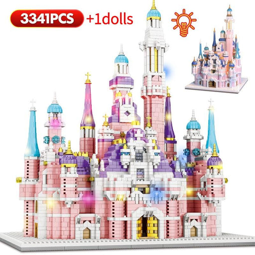 3341PCS LED Lights City Mini House Cartoon Dream Tale Princess Castle Architecture Building Blocks Figures Bricks Toys For Girls