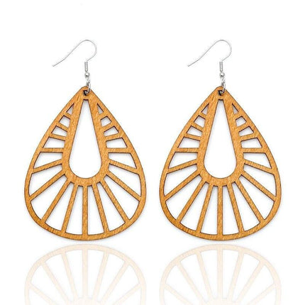 Artisan-Made Geometric Wood Dangle Earrings - Afro-Boho Ethnic Style Jewelry