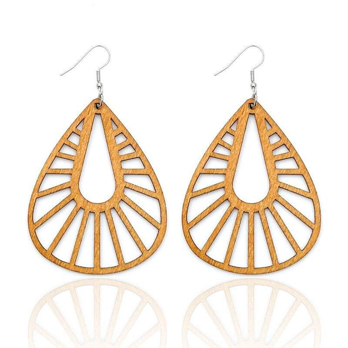 Artisan-Made Geometric Wood Dangle Earrings - Afro-Boho Ethnic Style Jewelry