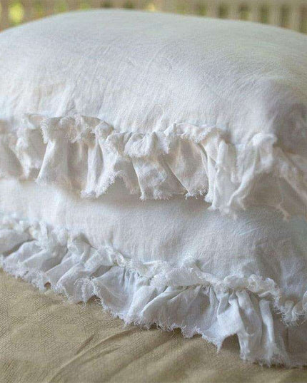 Vintage French Linen Ruffled Pillow Shams - Luxurious Timeless Charm for Your Bedroom