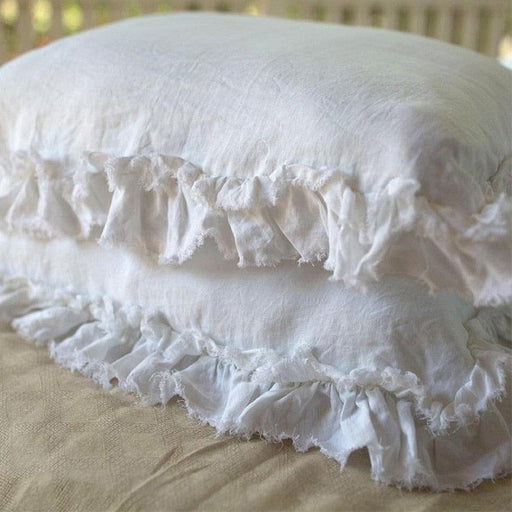 Shabby Chic Ruffled Pillow Shams - 100% French Linen, Vintage Elegance