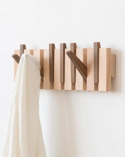 Elegant Beech Wood Wall-Mounted Coat Rack with Sandalwood Accents
