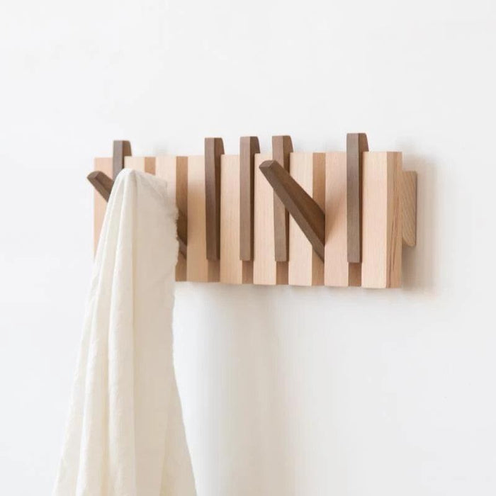 European Beech Wood Wall-Mounted Coat Hanger with Sandalwood Highlights