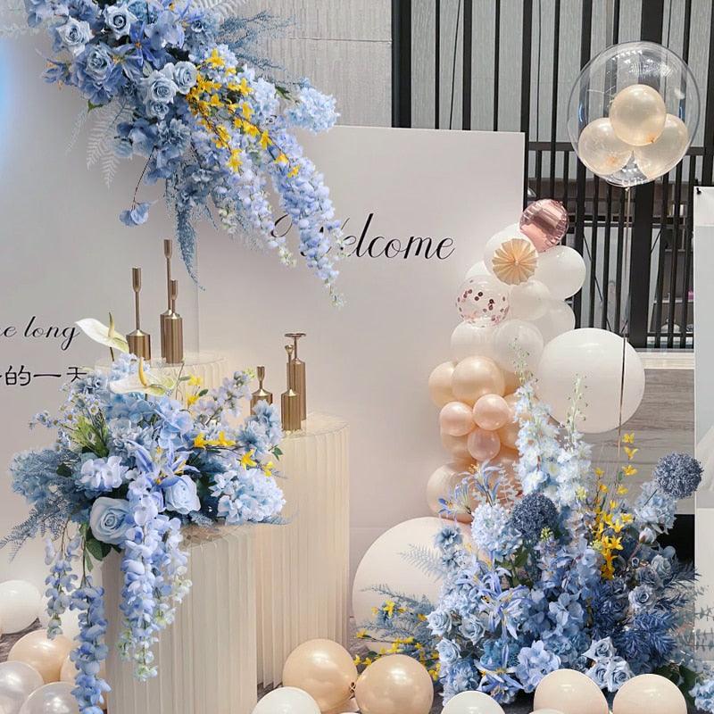Blue Rose Hydrangea style Flower Arrangement Artificial Floor Floral Wedding Background Decor Party Event Welcome Sign Flowers-0-Très Elite-A 110CM-Très Elite