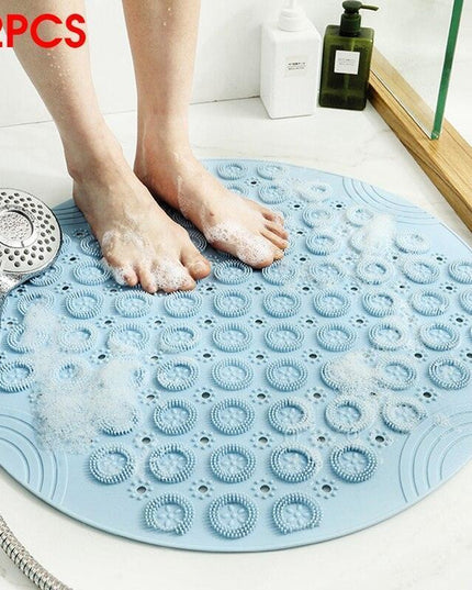 Non-Slip Round Shower Mat with Drainage Holes and Textured Design