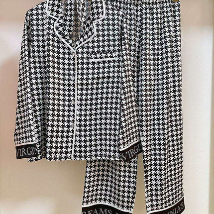 Chic Ice Silk Long Sleeve Pajama Set for Women - Spring Elegance