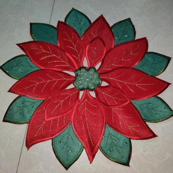 Popular Round red embroidery table place mat pad cloth cup doily Coffee tea coaster Christmas Poinsettia flower placemat kitchen-0-Très Elite-China-red 1-Round 30cm-Très Elite