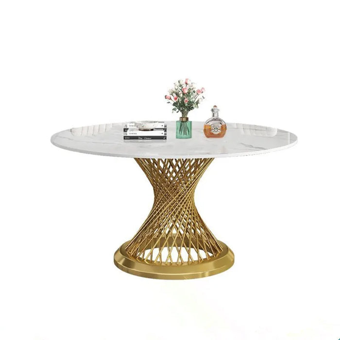Golden Elegance Dining Table: Stylish Metal Cylinder Design