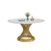 Golden Elegance Dining Table: Stylish Metal Cylinder Design