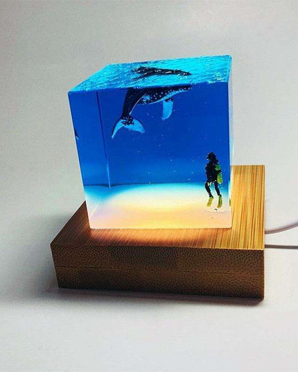 Aquatic Dreamscape LED Night Light - Shark and Whale Resin Glow Lamp