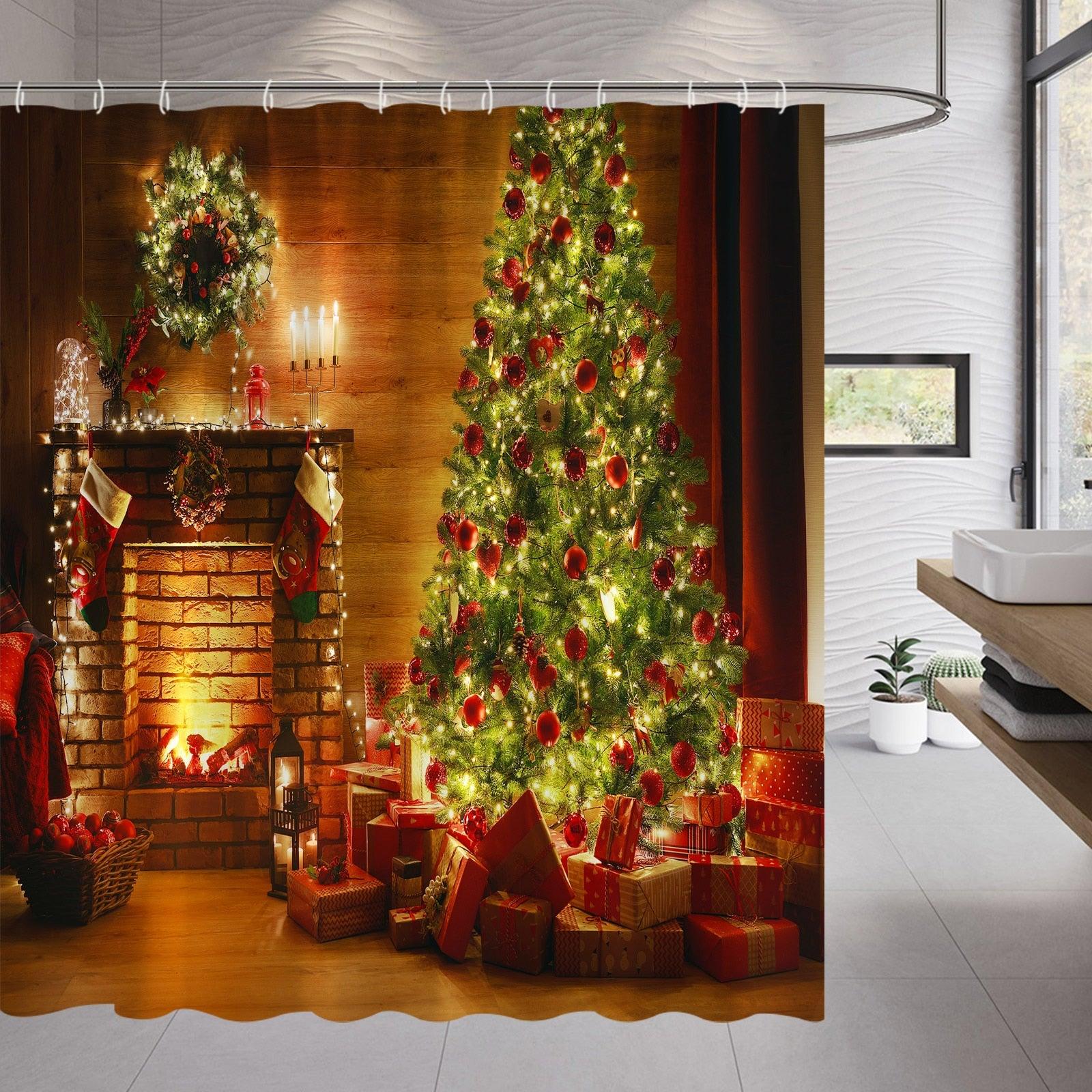 Xmas Decorative Shower Curtains Fireplace Christmas Tree Winter New Year Gift Bathroom Decor Fabric Bath Curtian Hanging Wall-Bathroom Accents & Accessories›Shower Curtains, Hooks & Liners›Shower Curtain Liners-Très Elite-1411XJ-35x70in-90x180cm-Très Elite