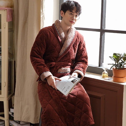 Men's Luxury Terry Plaid Winter Robe - Botanica Collection