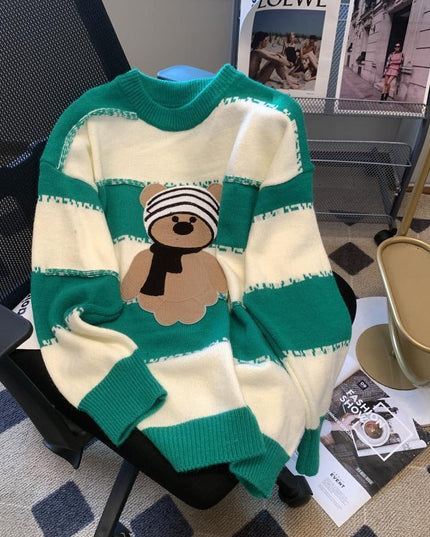 Cozy Cartoon Bear Knit Sweater - Oversized Casual Chic Top