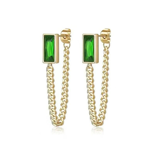 Classic Geometric Rectangle Green Crystal Stainless Steel Chain jewelry-Women›Jewelry›Earrings-Très Elite-Necklace-China-Très Elite