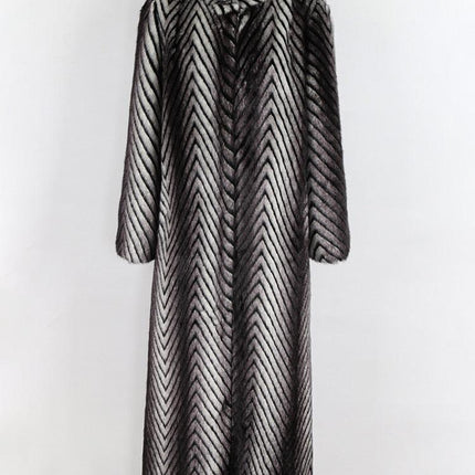 Elegant Striped Faux Mink Fur Winter Coat