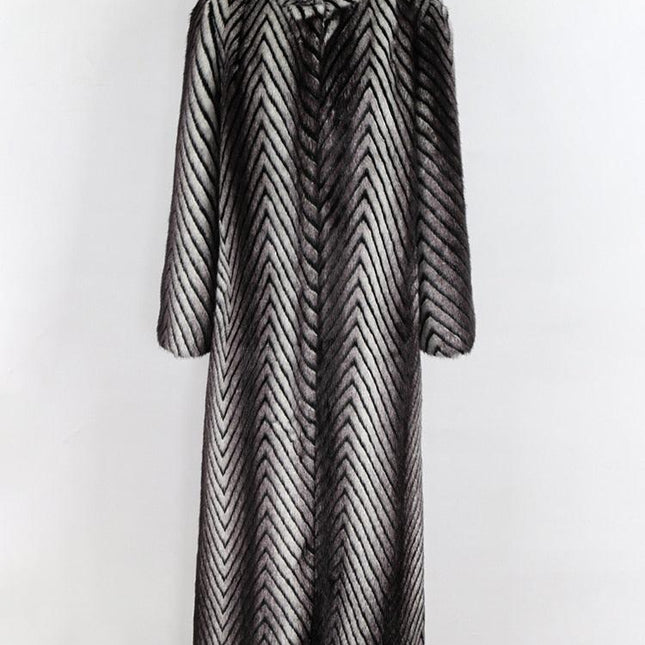 Elegant Striped Faux Mink Fur Winter Coat
