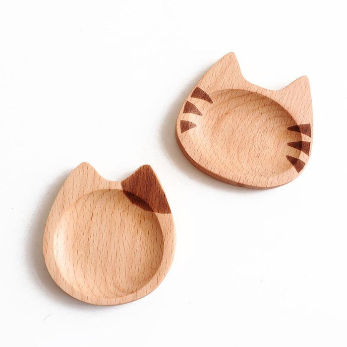 Cute Cat Wooden Dipping Dish Set for Sushi and Seasonings