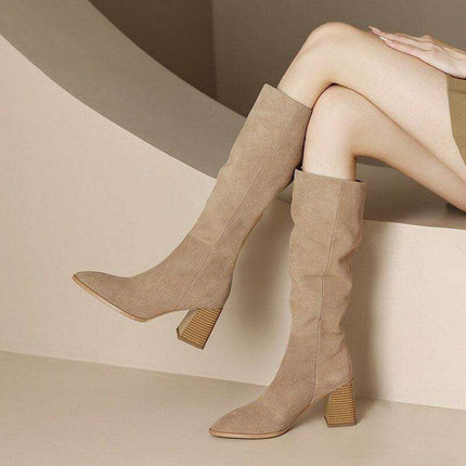 Sleek Sophistication: Women’s Premium Leather Knee-High Heeled Boots for Effortless Style