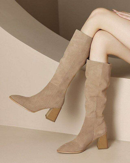 Sleek Sophistication: Women’s Premium Leather Knee-High Heeled Boots for Effortless Style