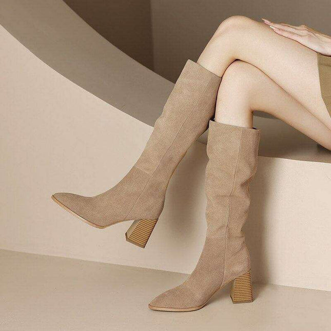 Sleek Sophistication: Women’s Premium Leather Knee-High Heeled Boots for Effortless Style
