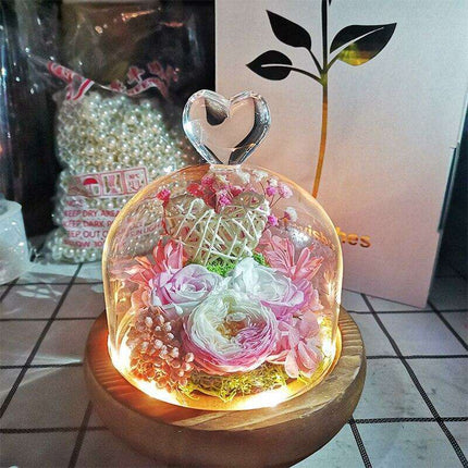 Eternal Romance - Glass Enchantment with Preserved Roses and LED Lights