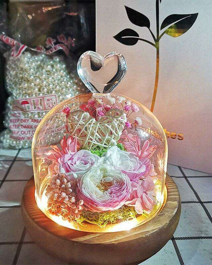Eternal Romance - Glass Enchantment with Preserved Roses and LED Lights
