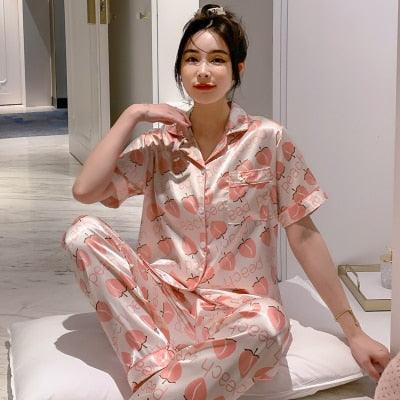 Leopard Print Satin Pyjama Set for Women