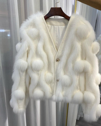 Winter Luxury: White Fox Fur Knit Cardigan