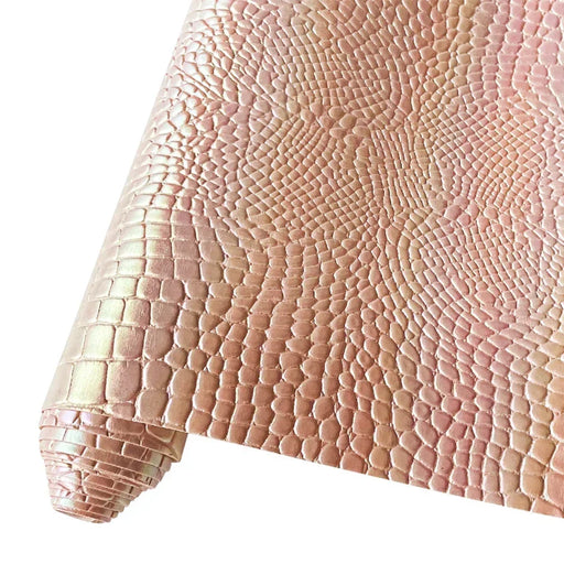 Shiny Crocodile Stripe Metallic Holographic Faux Leather Fabric Roll - 30x135cm
