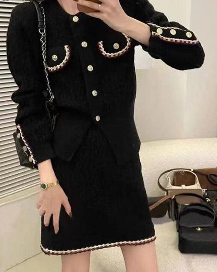 Chic Korean Knit Cardigan and Mini Skirt Ensemble | Stylish 2023 Autumn/Winter Collection