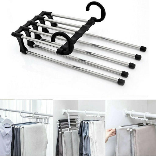 Revolutionary Stainless Steel Pant Hanger with 5-in-1 Design for Streamlined Closet Organization