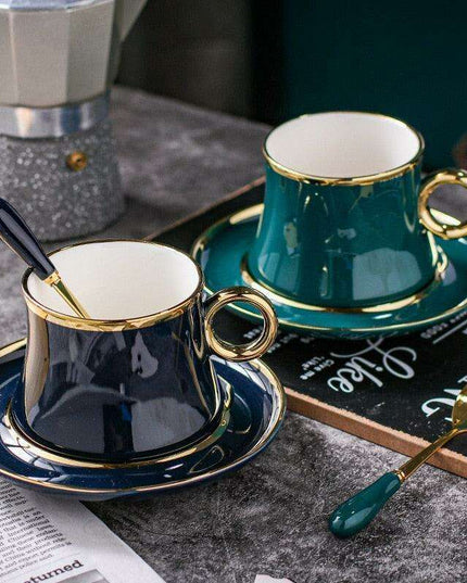 Elegant Mediterranean Floral Tea Mug with Gold Detailing