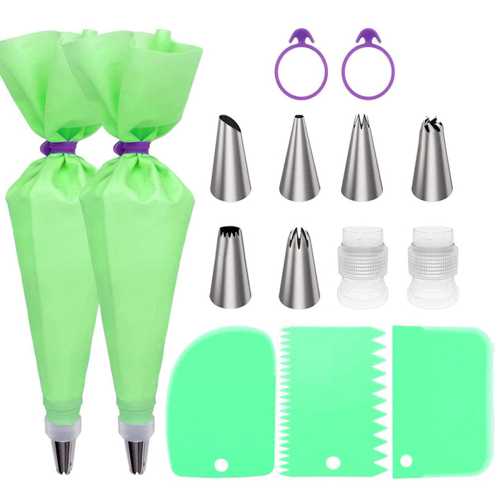Elite Baking Essentials: Complete 15-Piece Cake Decorating Set with Top-Quality Silicone Pastry Bags and Stainless Steel Tips