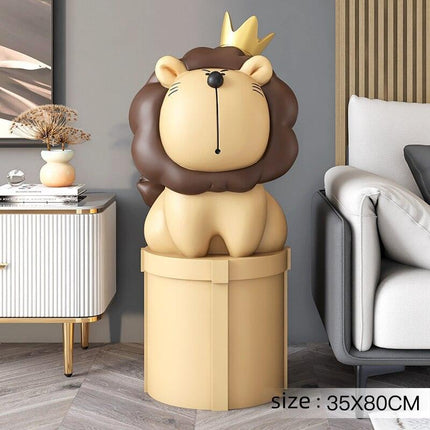 Nordic Lion Decorative Floor Piece with Cartoon Animal Storage Rack Combo