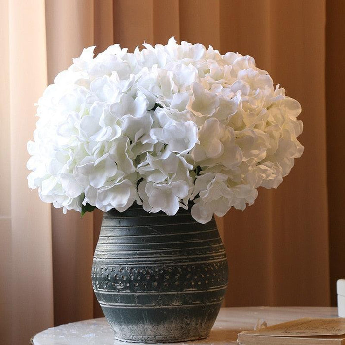 Blue Hydrangea Artificial Silk Floral Centerpiece with Large Blooms