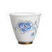 Crane Elegance White Porcelain Tea Cup for Good Fortune