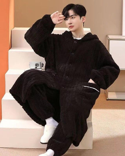 Men's Coral Fleece Lounge Pajama Set for Cozy Autumn & Winter Comfort