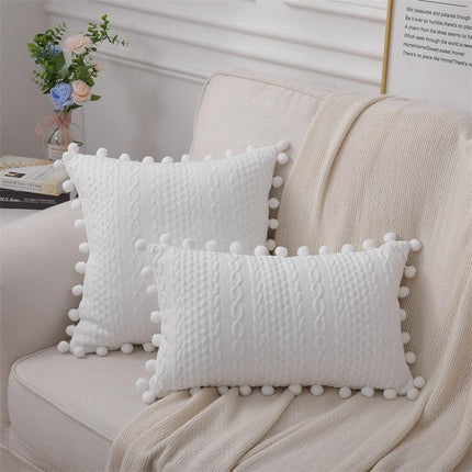 Chic Nordic White Cotton Pompom Pillow Cover - Luxurious Home Decor Accent