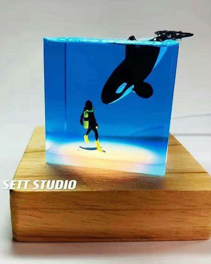 Aquatic Dreamscape LED Night Light - Shark and Whale Resin Glow Lamp