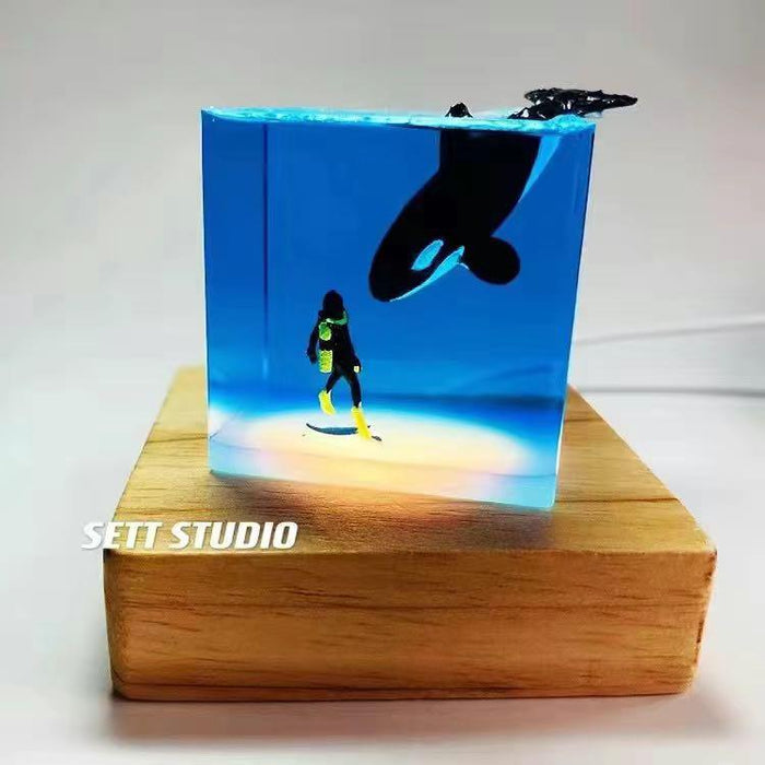 Aquatic Dreamscape LED Night Light - Shark and Whale Resin Glow Lamp