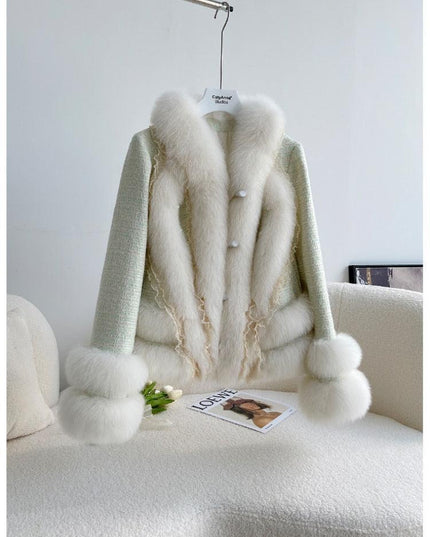 Chic Elegance: Fox Fur Coat with Lace Detail for Winter Glamour