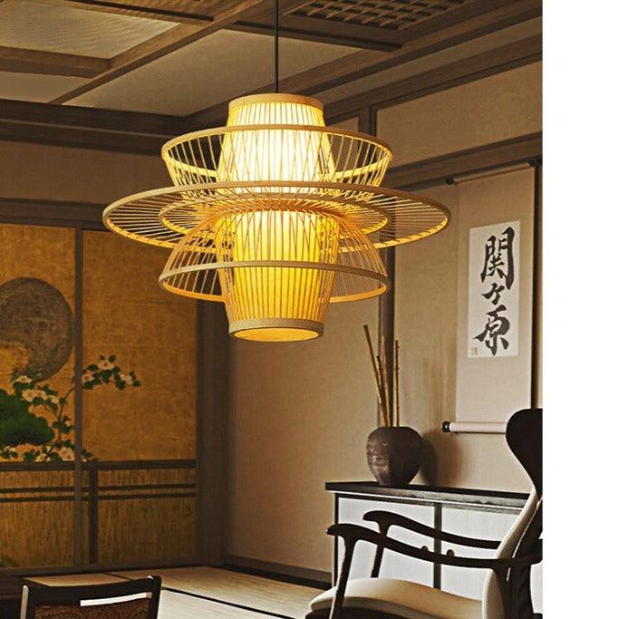 Bamboo Ceiling Chandelier: Hand-Woven Statement Piece for Home and Garden Decor