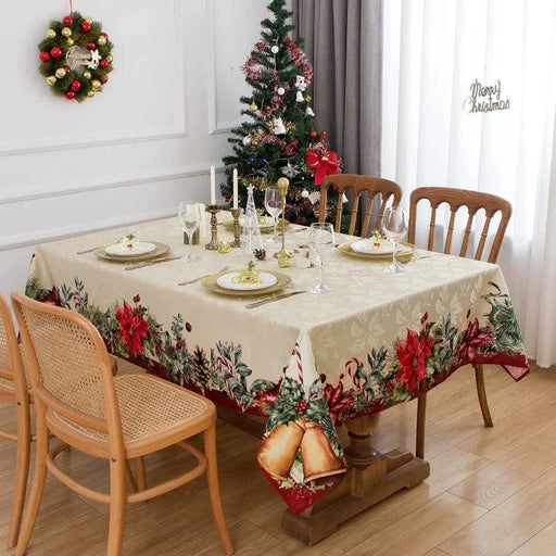 Christmas Joy Festive Striped Tablecloth - Waterproof Holiday Home Decor