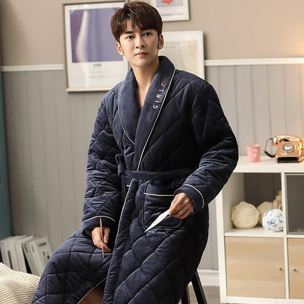 Men's Luxury Terry Plaid Winter Robe - Botanica Collection