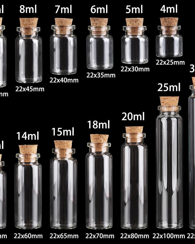 Chic Cork-Stoppered Glass Bottle Set - 10 Stylish Vials for Crafts and Decor