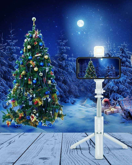 Versatile Wireless Tripod Selfie Stick with Bluetooth Remote, 360° Rotation, and Built-in Fill Light - Compatible with Android & iOS