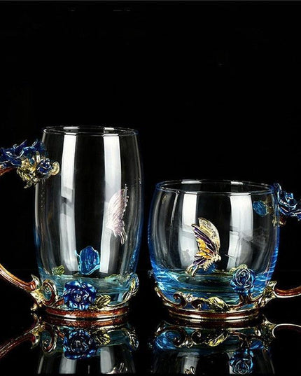 Elegant Blue Rose Enamel Crystal Tea Mug - Perfect for Special Celebrations