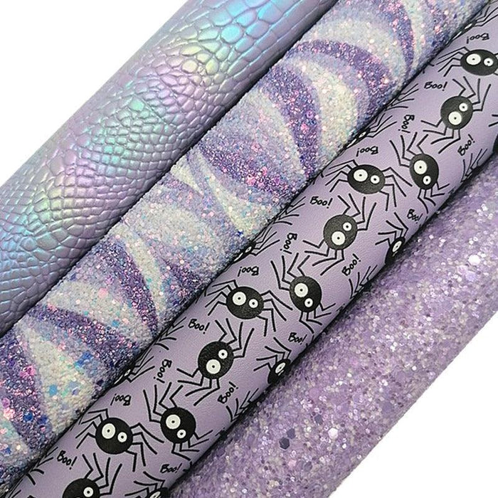 Spooky Spider Wave Glitter Faux Leather Sheets for Halloween Crafts